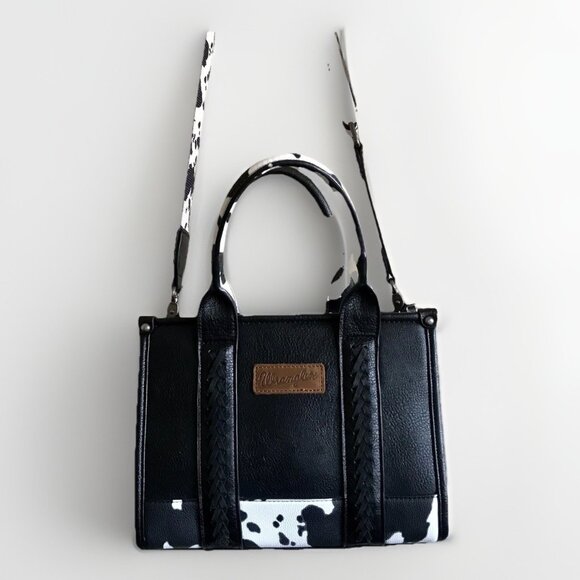 Wrangler Ladies Cow Print Mini Black Crossbody Tote Bag WG102S-8120BK - Picture 1 of 8